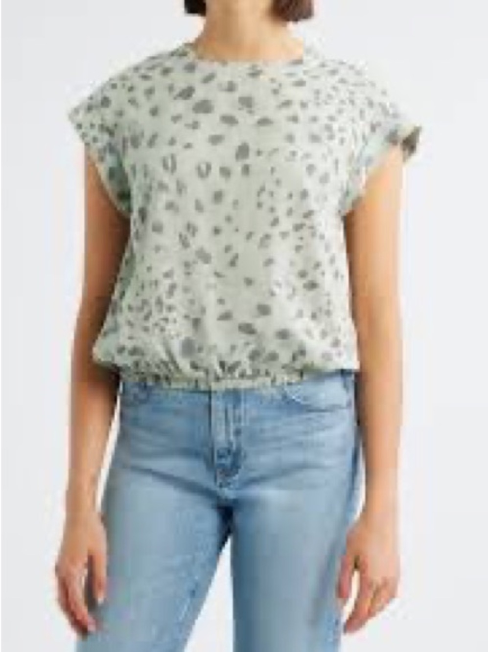 cloth & stone sage green leopard print cap sleeve blouse